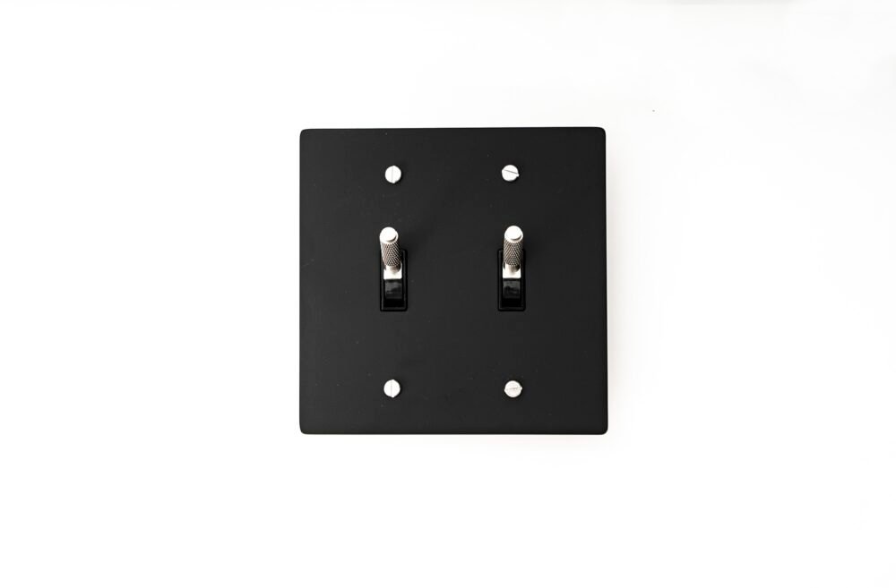 Modern 2-Gang Black Brass Plate with Silver Toggle - Stylish, dual-gang switch panel, perfect for contemporary interior designs