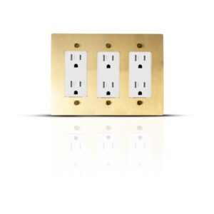 Image of the Satin Gold Solid Brass Wall Plate with an Electrical Outlet, showcasing its elegant design and lustrous gold finish, perfect for upscale decor.