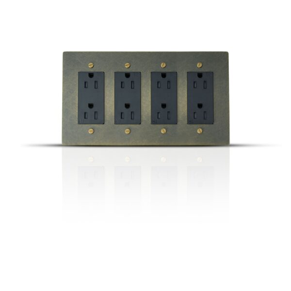 Image of a 15A Bronze Brass Wall Plate with Electrical Outlets, showcasing its elegant design and rich bronze finish, ideal for stylish interiors.