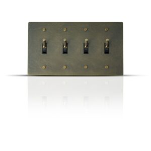 Bronze Brass Panels featuring Stylish Knurled Toggle Switches: Elegant multi-gang switches designed for contemporary interiors.