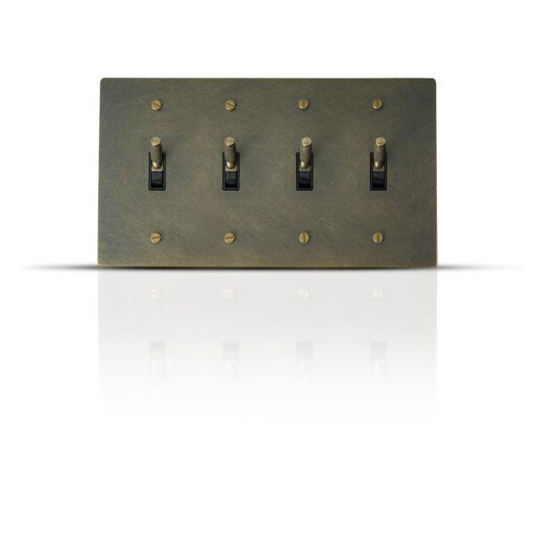 Bronze Brass Panels featuring Stylish Knurled Toggle Switches: Elegant multi-gang switches designed for contemporary interiors.