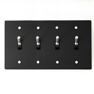 Versatile 4-Gang Black Brass Plate with Silver Toggle - Multi-gang switch panel, offering style and functionality for diverse modern interiors