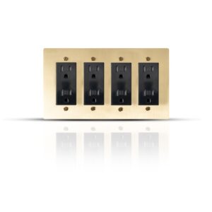 Image showcasing the Satin Gold Brass Wall Plate with an Electrical Outlet, featuring its luxurious gold finish and sleek design, ideal for upscale interior designs