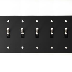 Versatile 4-Gang Black Brass Plate with Silver Toggle - Multi-gang switch panel, offering style and functionality for diverse modern interiors