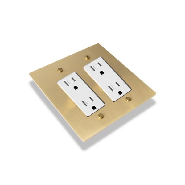 Image of the Satin Gold Solid Brass Wall Plate with an Electrical Outlet, showcasing its elegant design and lustrous gold finish, perfect for upscale decor.