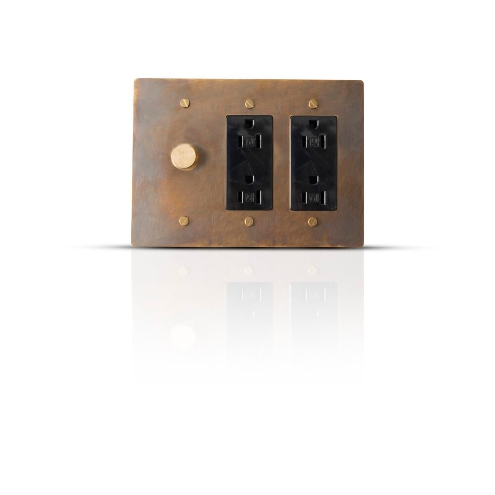 Image of a sleek Dimmer and Dual Electrical Outlet Combo, showcasing its modern design and dual-functionality for home lighting and power needs.