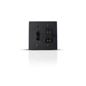 A compact and functional combo unit featuring a single toggle switch and an adjacent power outlet, designed for efficient space management and ease of use.