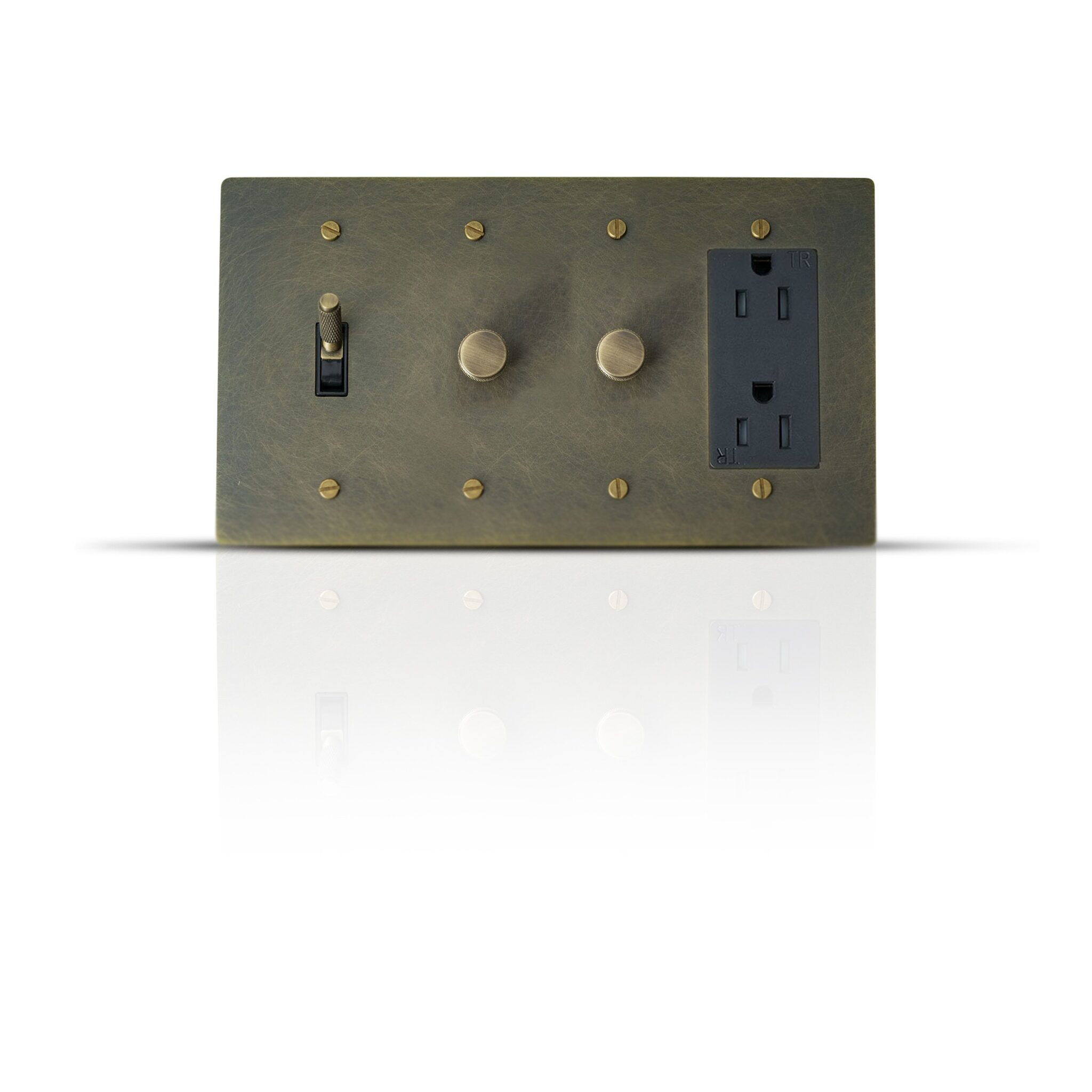 Toggle Switch 2 dimmers and outlet combo plate