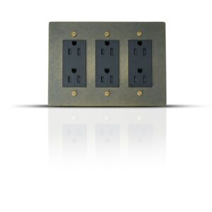 Image of a 15A Bronze Brass Wall Plate with Electrical Outlets, showcasing its elegant design and rich bronze finish, ideal for stylish interiors.