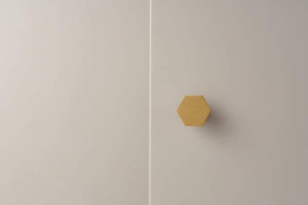 Solid brass hexagon cabinet knob with 1.18-inch width, 0.79-inch height, and 0.39-inch base width - modern geometric design