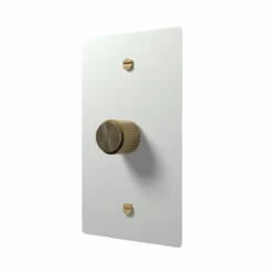 White Brass Rotary Dimmer Switch with Brass Knob