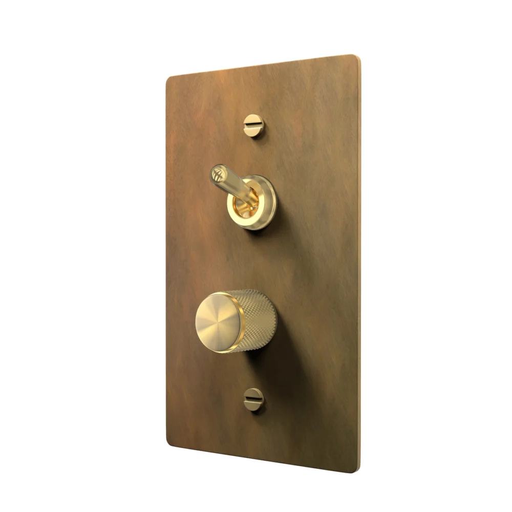 Aged brass toggle and dimmer switch