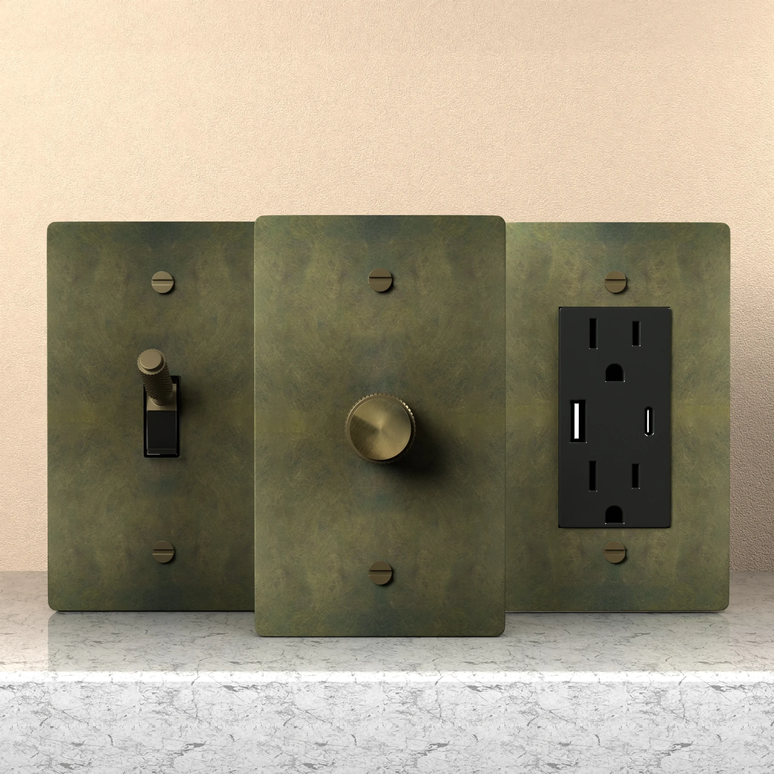 Antique brass switch plates