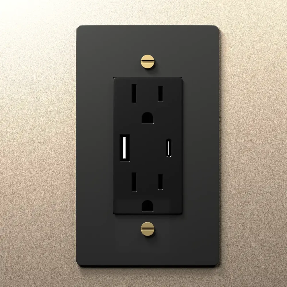 Black Electrical Outlet with Brass - Image 3