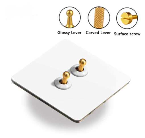 White Panel Retro Brass Toggle Light Switch - Image 2