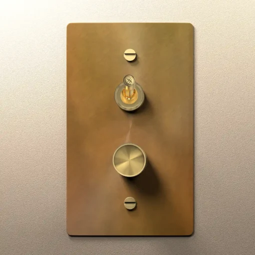 Unlacquered Aged Brass Dimmer and Toggle Switch Plate