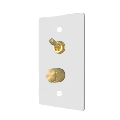 White Brass Dimmer and Toggle Switch Plate