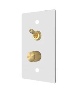 White Brass Dimmer and Toggle Switch Plate