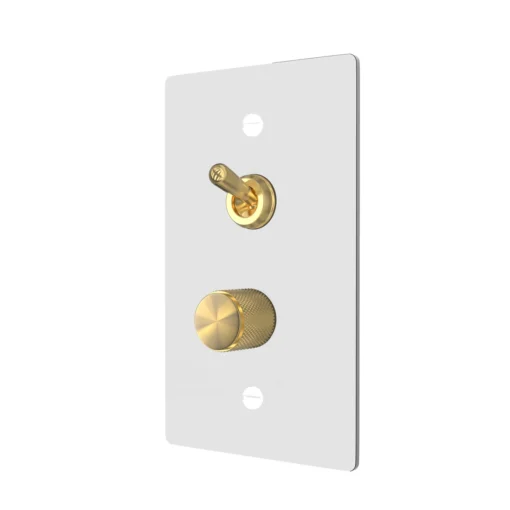 White Brass Dimmer and Toggle Switch Plate