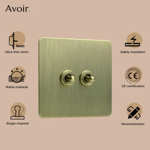 Avoir UP And Down Momentary Switch Retro Brass Toggle Lever 1-3 Gang 1 Way Stainless Steel Panel Shutter Curtain Reset Switches - Image 2