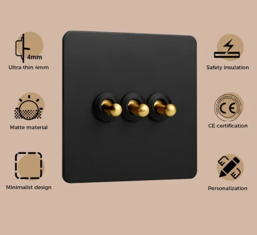 Black Stainless Steel Panel Gold Retro Toggle Switch - Image 2