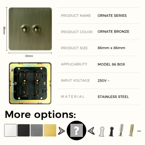 Avoir UP And Down Momentary Switch Retro Brass Toggle Lever 1-3 Gang 1 Way Stainless Steel Panel Shutter Curtain Reset Switches - Image 5