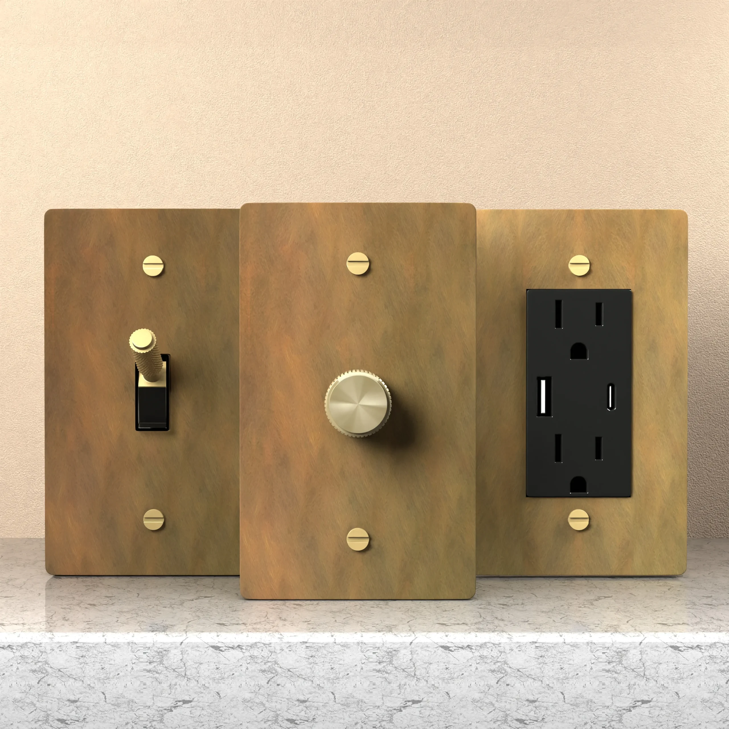 Aged brass switch plates