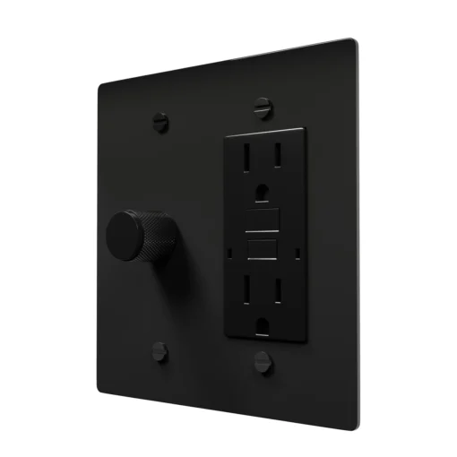 Matte Black Brass Rotary Dimmer and GFI Outlet Combo