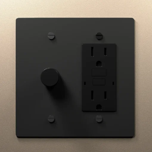 Matte Black Brass Rotary Dimmer and GFI Outlet Combo